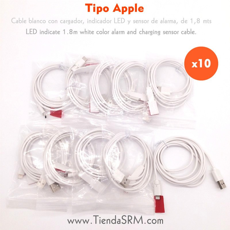 10 Alarm Cables with Apple Charger (iPhone, iPad)
