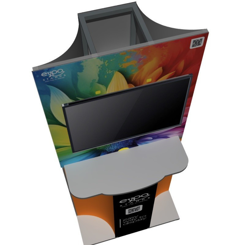 ExpoStands - Soporte para TV con repisas y counter.