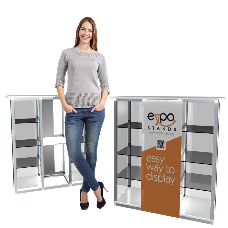 Expo Stands - Counter with double side display case 100 x 50 cm