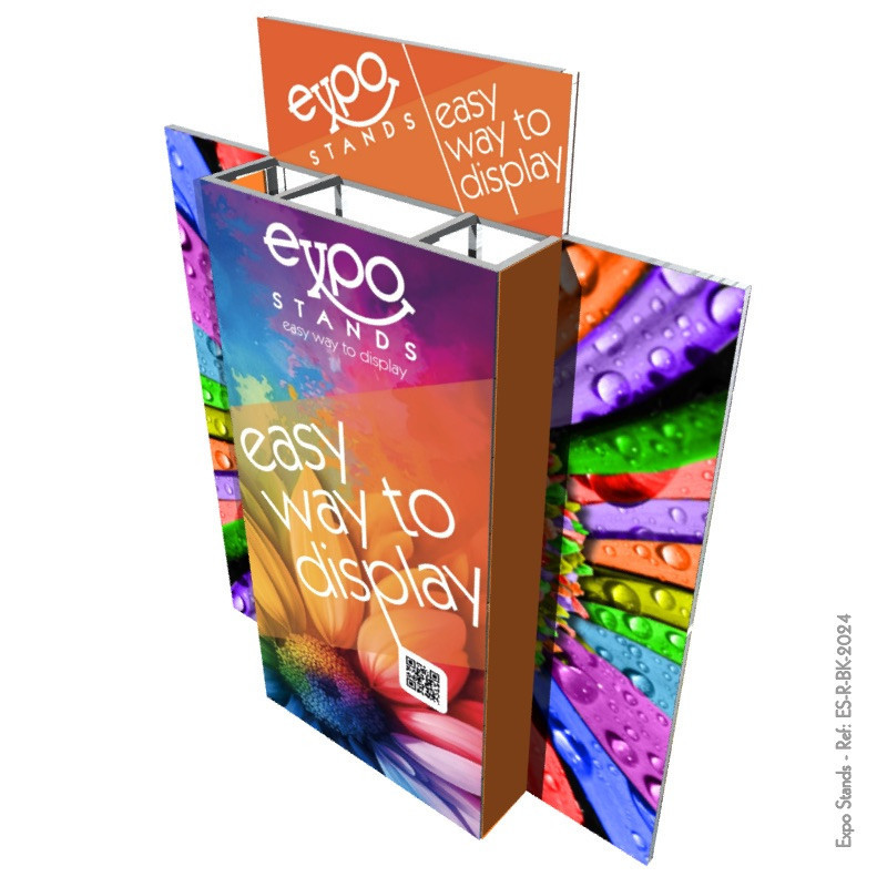 Repisa triple con backing / displays laterales