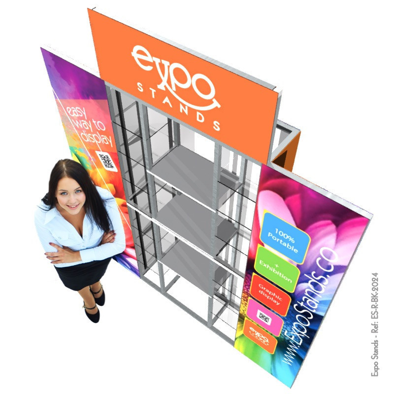 Triple shelf with backing / side displays