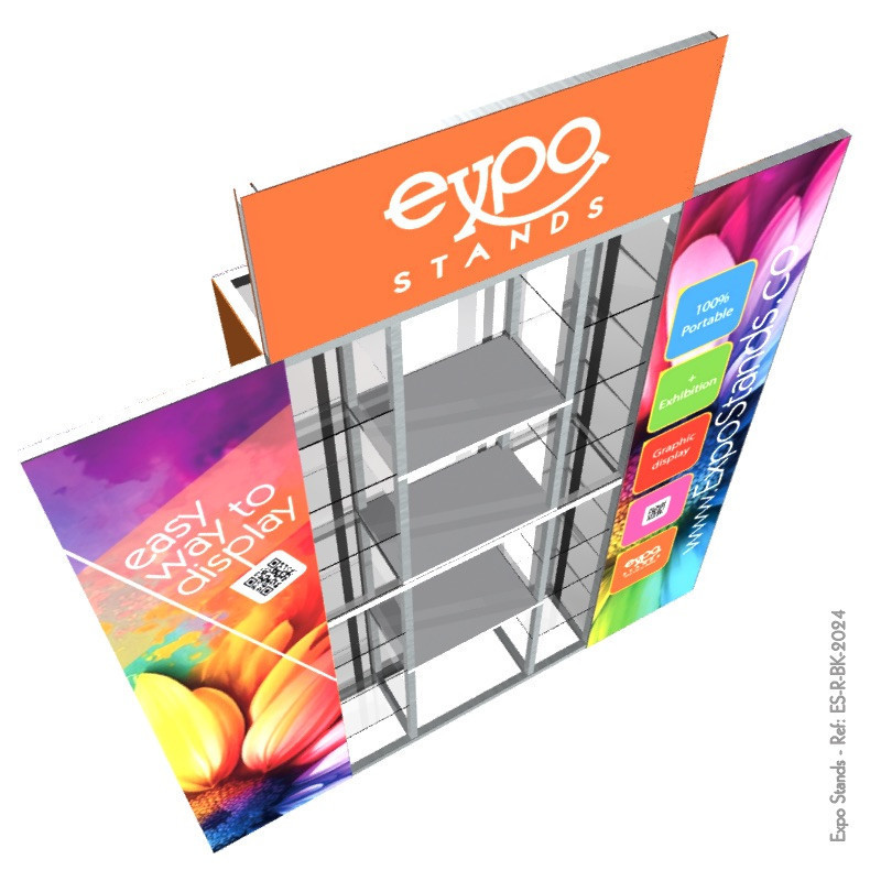 Repisa triple con backing / displays laterales