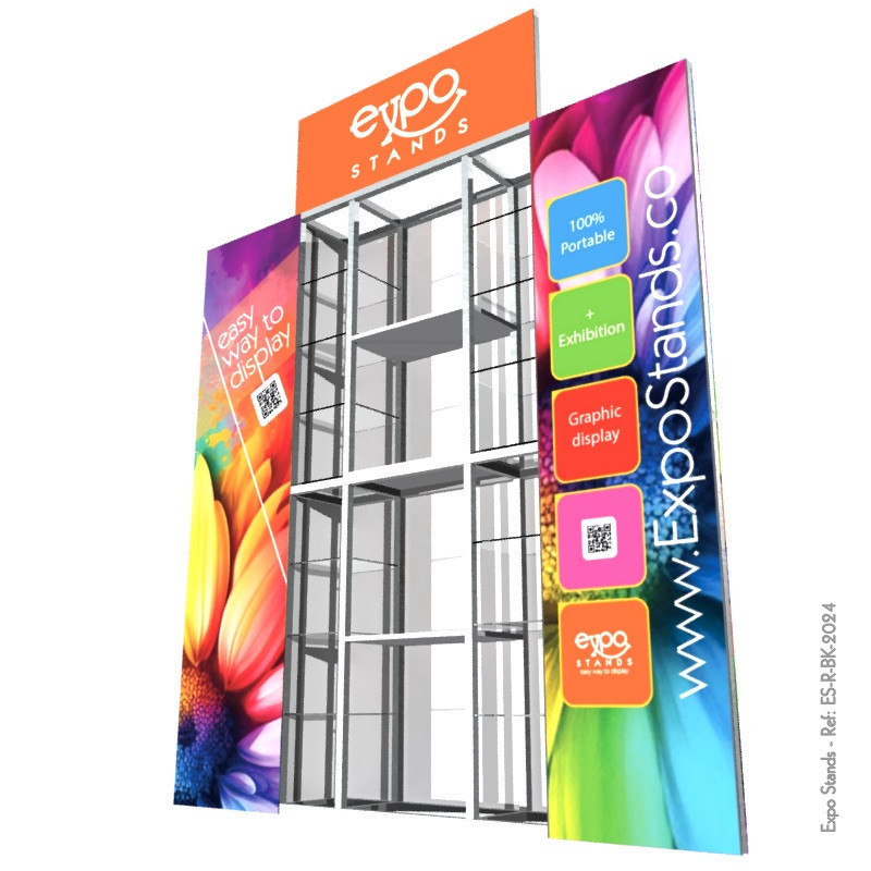 Repisa triple con backing / displays laterales