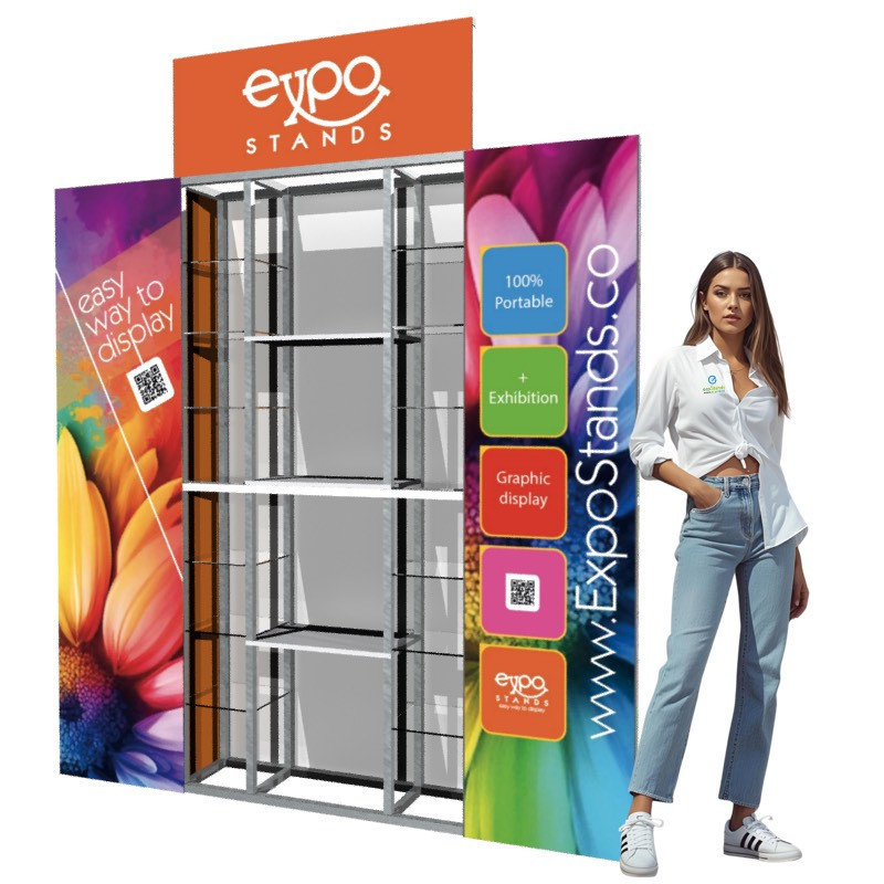 Triple shelf with backing / side displays