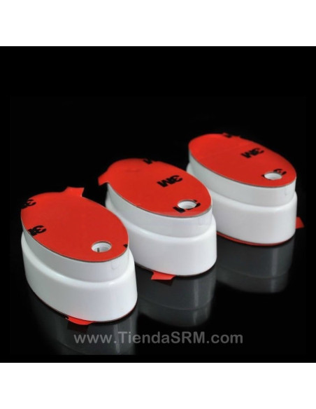 Soporte antirrobo adhesivo para exhibición con cable guaya retráctil.