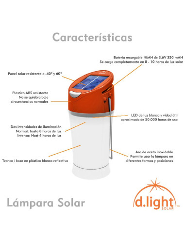 Lámpara linterna LED de recarga solar d´light
