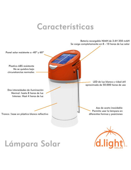 Lámpara linterna LED de recarga solar d´light
