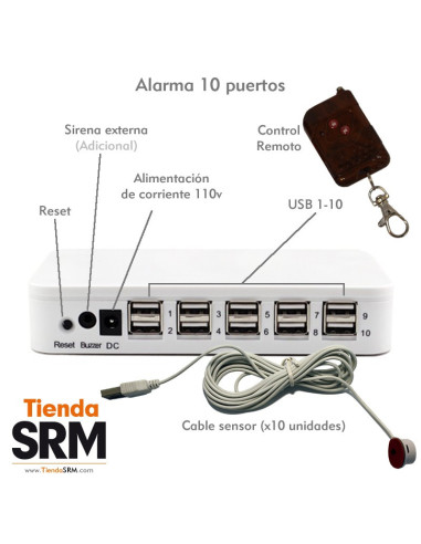 Alarma de seguridad para exhibición de 10 productos.