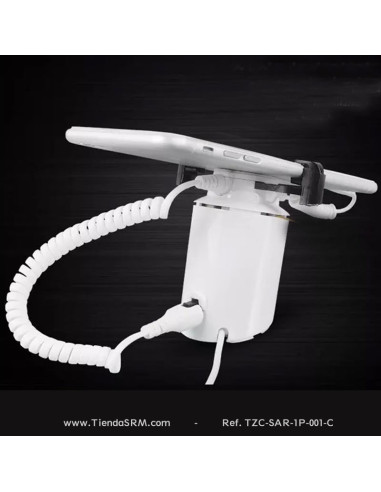 Alarma antirrobo para teléfonos con base, soporte y pinzas.