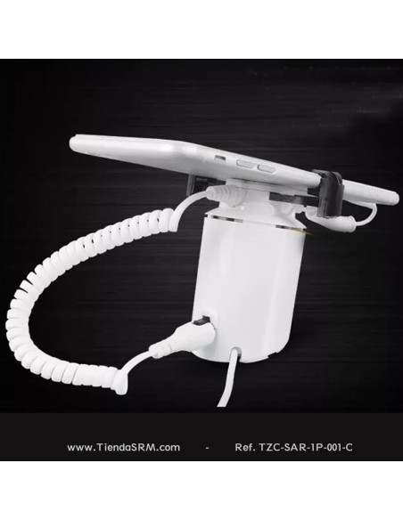 Alarma antirrobo para teléfonos con base, soporte y pinzas.