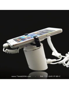 Alarma antirrobo para teléfonos con base, soporte y pinzas.