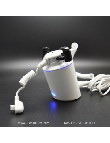 Alarma antirrobo para teléfonos con base, soporte y pinzas.
