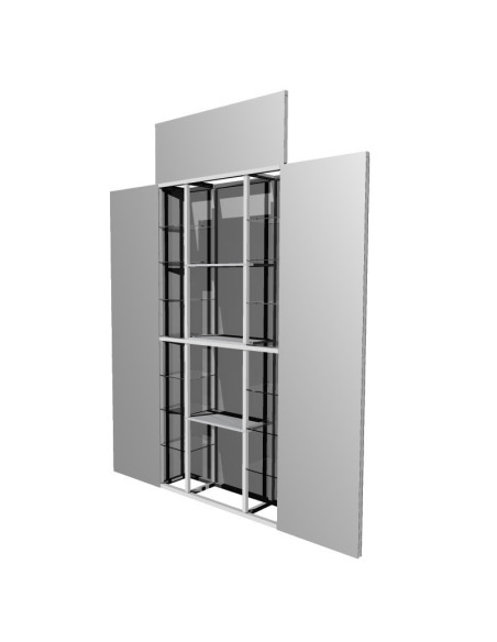 Repisa triple con backing / displays laterales