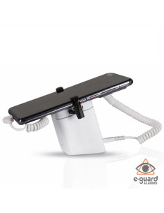 Alarmas antirrobo para teléfonos con base, soporte y pinzas.