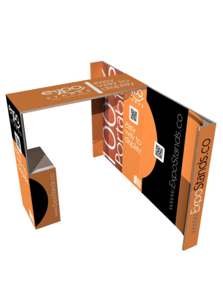 Stand publicitario de 3x2 con columna, counter y techo