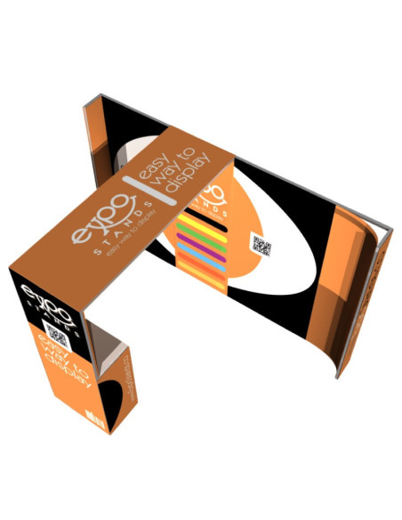 Stand publicitario de 3x2 con columna, counter y techo