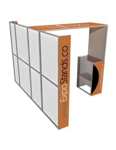 Stand publicitario de 3x2 con columna, counter y techo