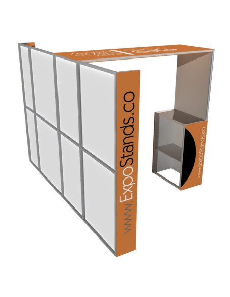 Stand publicitario de 3x2 con columna, counter y techo