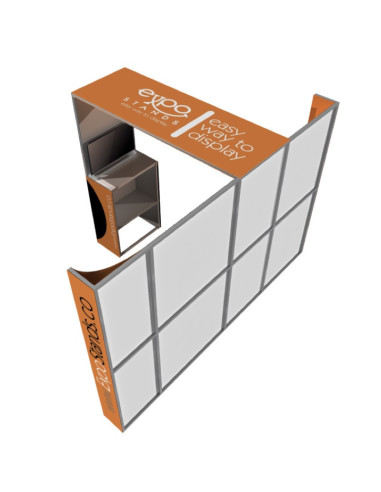 Stand publicitario de 3x2 con columna, counter y techo