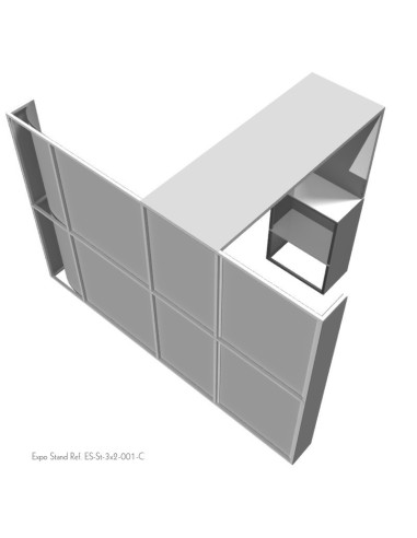 Stand publicitario de 3x2 con columna, counter y techo