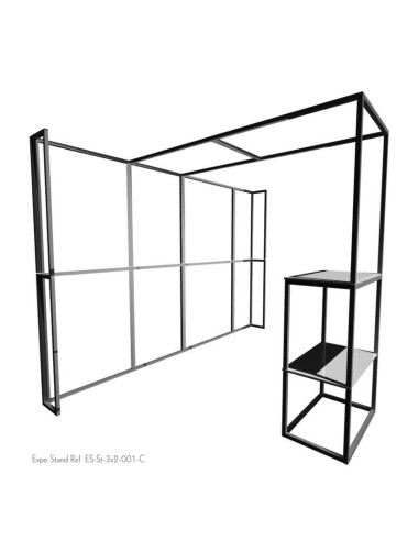 Stand publicitario de 3x2 con columna, counter y techo