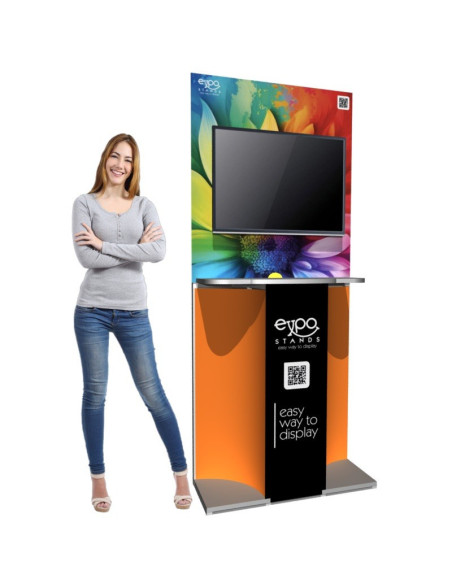 ExpoStands - Soporte para TV con repisas y counter.