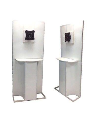 ExpoStands - Soporte para TV con repisas y counter.