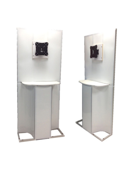 ExpoStands - Soporte para TV con repisas y counter.