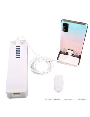 Alarma de 6 puertos con bases para teléfonos y accesorios