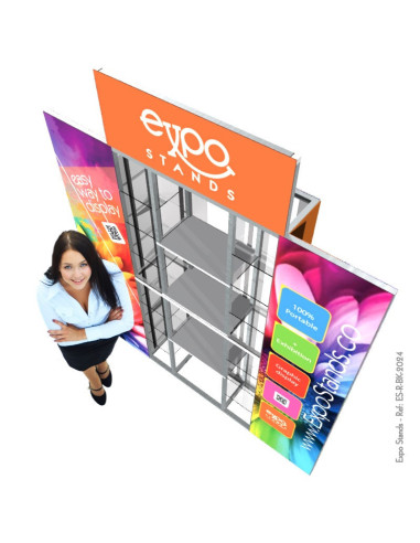 Repisa triple con backing / displays laterales