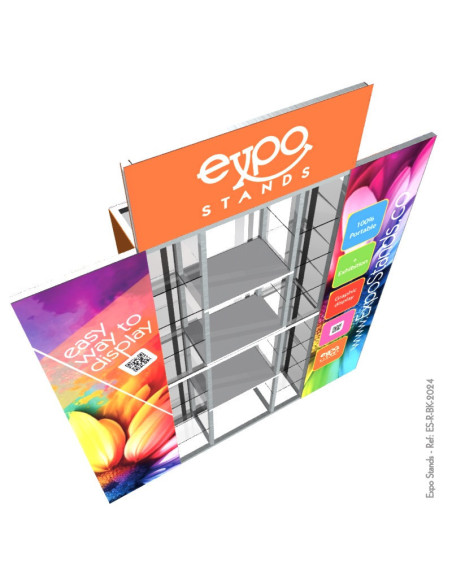 Repisa triple con backing / displays laterales