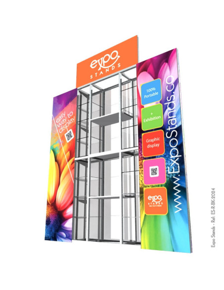 Repisa triple con backing / displays laterales
