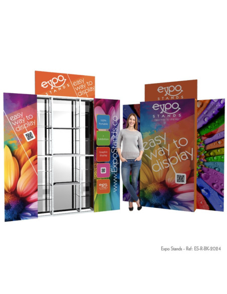 Repisa triple con backing / displays laterales