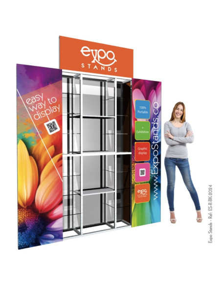 Repisa triple con backing / displays laterales
