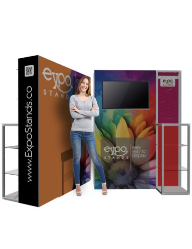 Backing con counter, porta TV y ganchera.