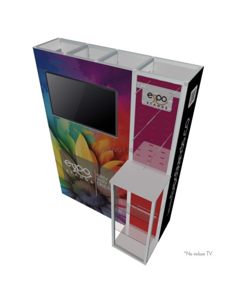 Backing con counter, porta TV y ganchera.