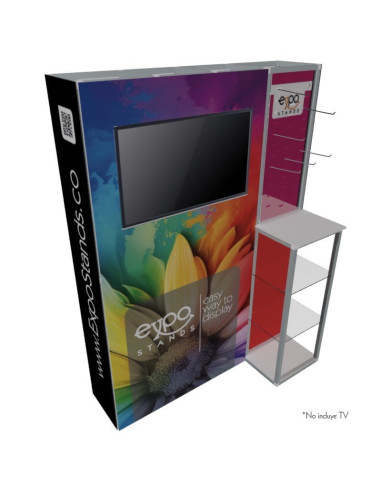 Backing con counter, porta TV y ganchera.