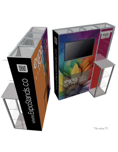 Backing con counter, porta TV y ganchera.