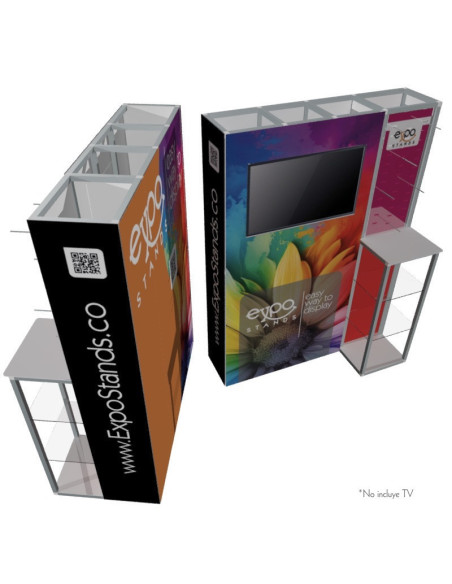 Backing con counter, porta TV y ganchera.