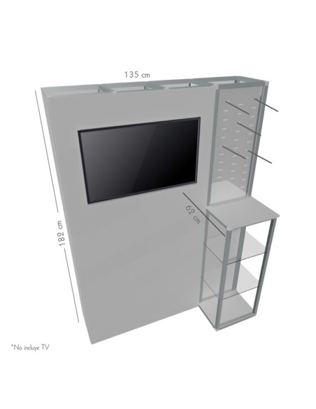 Backing con counter, porta TV y ganchera.