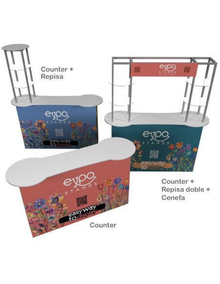 Counter de 170x55 cm con opción repisas y cenefa.