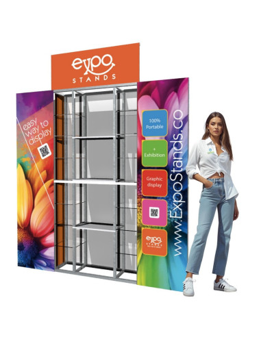 Repisa triple con backing / displays laterales