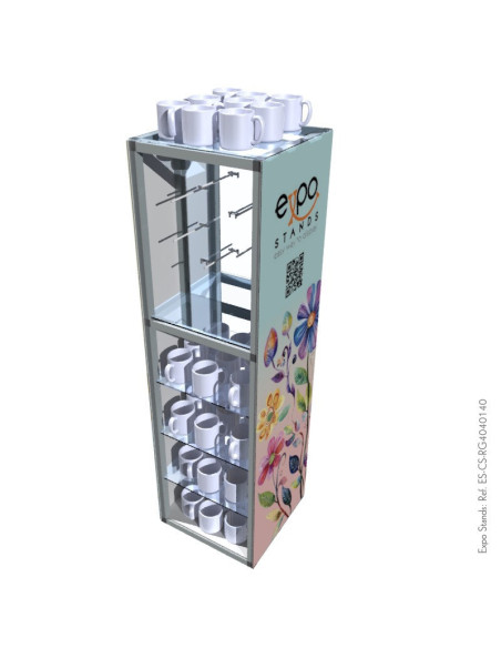 Display portátil con repisa y ganchera