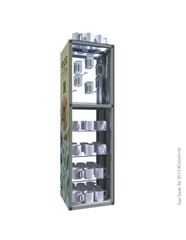Display portátil con repisa y ganchera