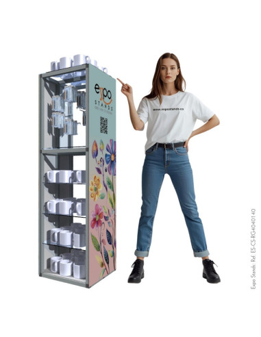 Display portátil con repisa y ganchera