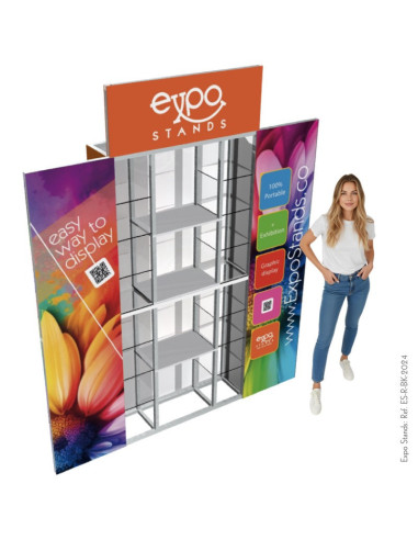 Repisa triple con backing / displays laterales